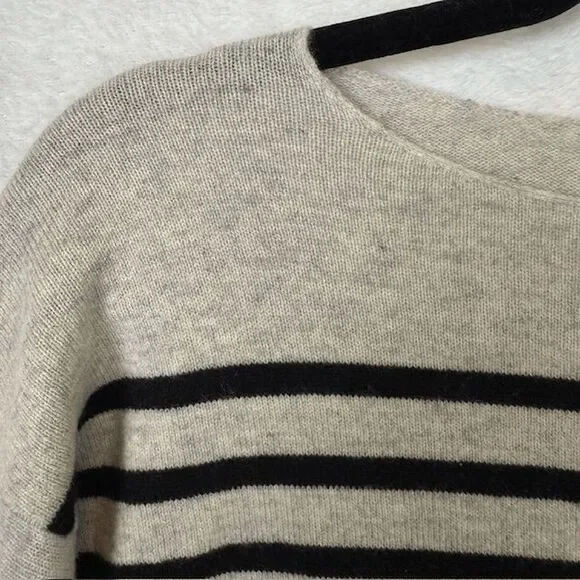 Vince Cashmere Striped Sweater Gray Black Wide Neck Long Sleeve Oversized XS